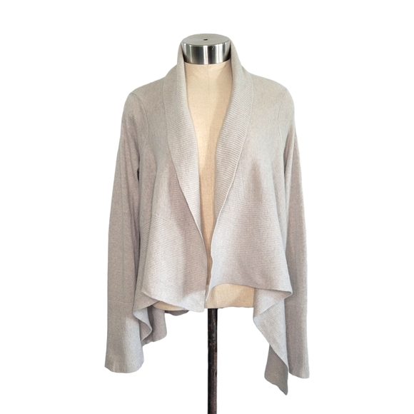 Benetton Cashmere Open Waterfall High-Low Knit Cardigan Sweater Gray Est Size S